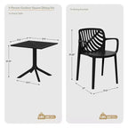 WestinTrends Playa 5-Piece Outdoor Resin Square Patio Dining Table Set with Modern Stackable Patio Dining Chairs