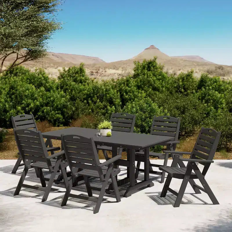 Ensemble de table à manger rectangulaire 7 pièces WestinTrends Malibu en PEHD avec chaises pliantes