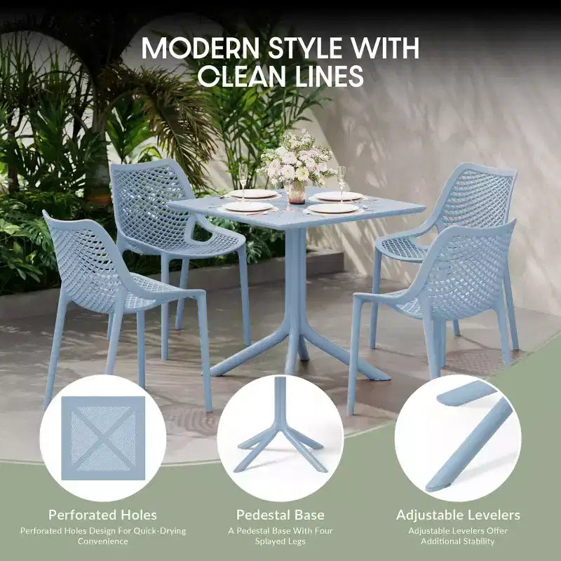 Ensemble de salle à manger d'extérieur carré moderne 5 pièces WestinTrends Playa avec chaises de salle à manger empilables