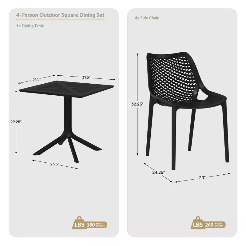 Ensemble de salle à manger d'extérieur carré moderne 5 pièces WestinTrends Playa avec chaises de salle à manger empilables