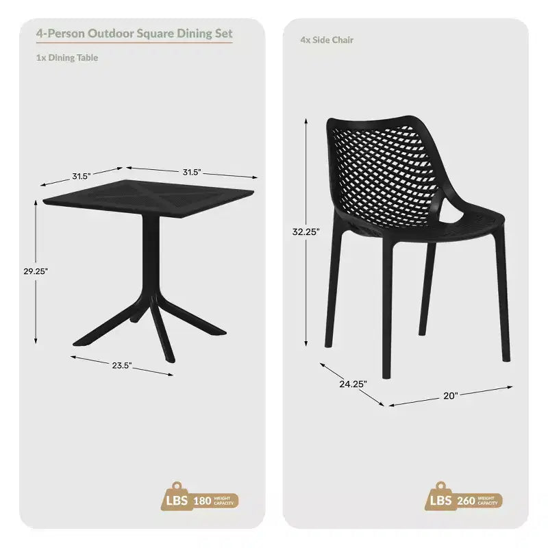 Ensemble de salle à manger d'extérieur carré moderne 5 pièces WestinTrends Playa avec chaises de salle à manger empilables