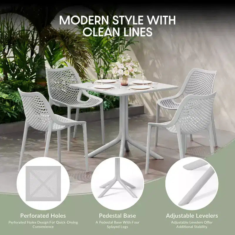 Ensemble de salle à manger d'extérieur carré moderne 5 pièces WestinTrends Playa avec chaises de salle à manger empilables