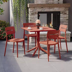 Ensemble de table à manger de terrasse WestinTrends Playa Modern 5 pièces en résine avec chaises de salle à manger de terrasse empilables, rouge