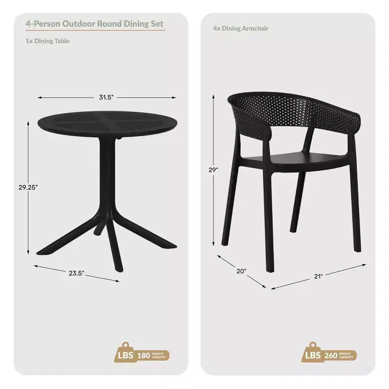 WestinTrends Playa Ensemble de salle à manger rond moderne 5 pièces avec chaises empilables pour patio