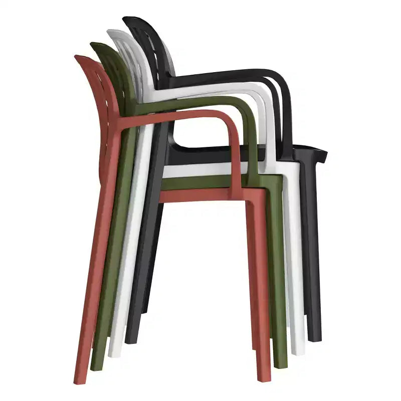 Ensemble de table à manger de patio ronde en résine WestinTrends Playa 5 pièces avec chaises de salle à manger de patio empilables modernes