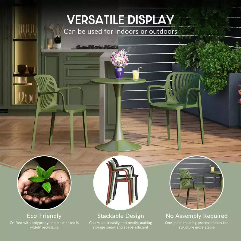 Ensemble de table à manger de patio ronde en résine WestinTrends Playa 5 pièces avec chaises de salle à manger de patio empilables modernes