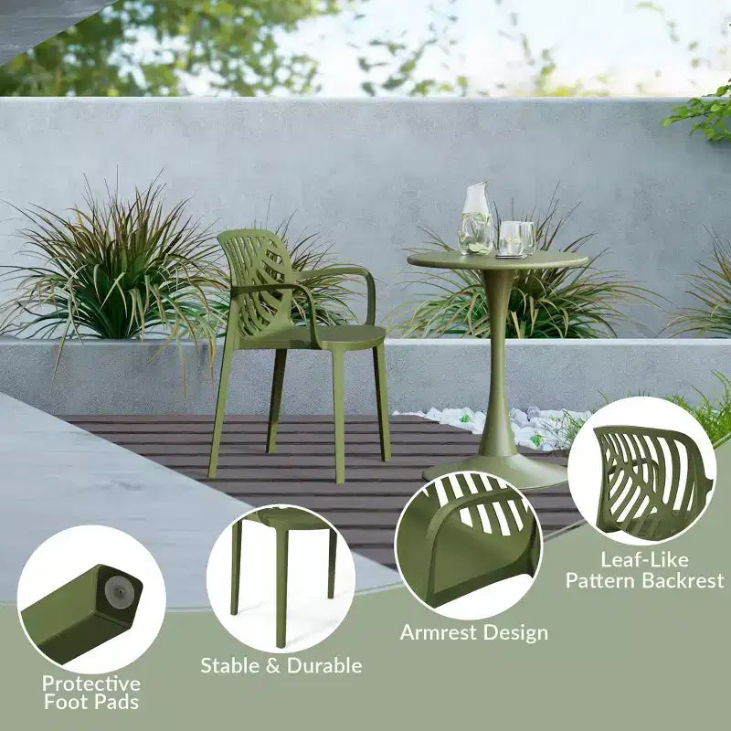 Ensemble de table à manger de patio ronde en résine WestinTrends Playa 5 pièces avec chaises de salle à manger de patio empilables modernes