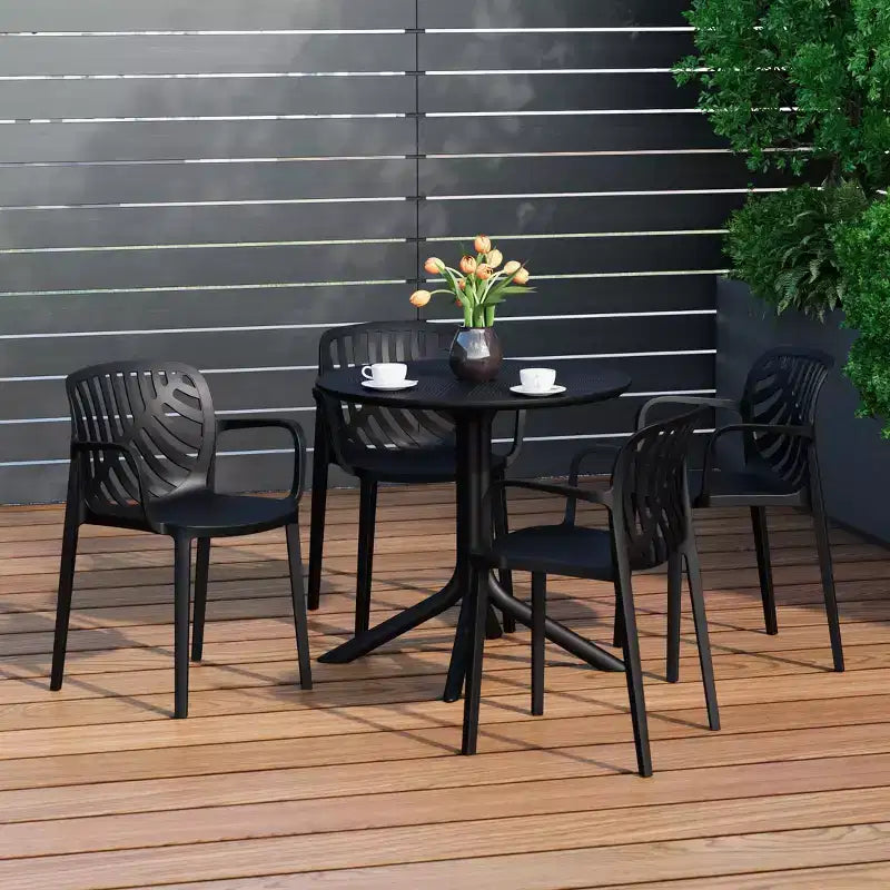 Ensemble de table à manger de patio ronde en résine WestinTrends Playa 5 pièces avec chaises de salle à manger de patio empilables modernes