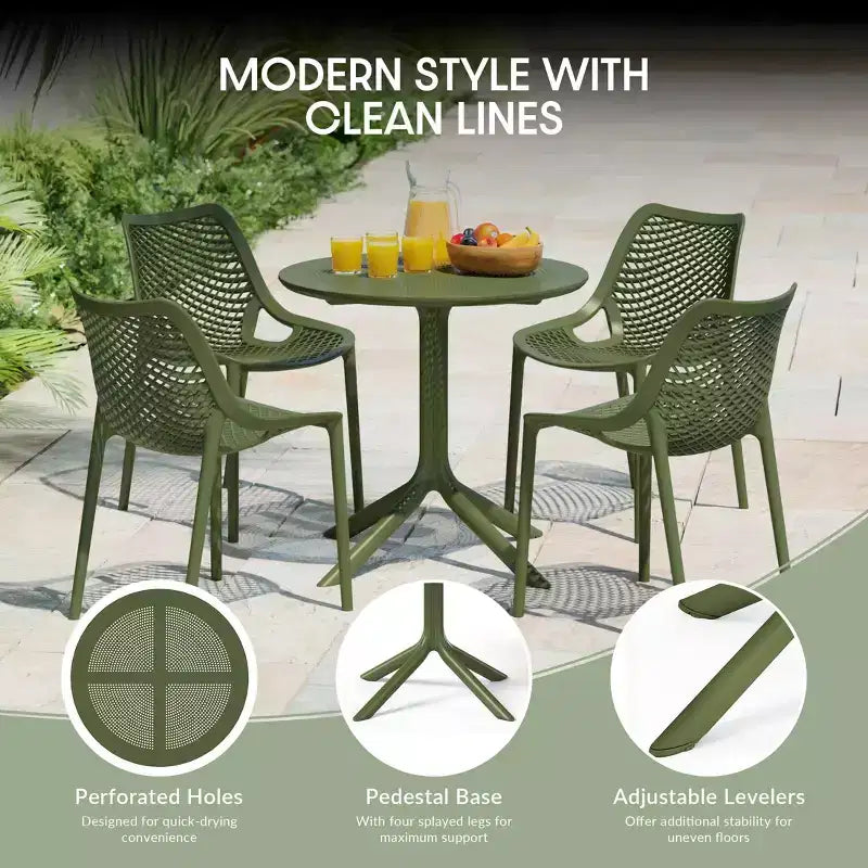 Ensemble de table à manger de patio ronde en résine WestinTrends Playa 5 pièces avec chaises de salle à manger de patio empilables modernes