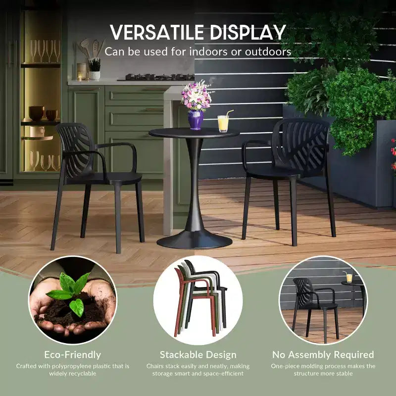 Ensemble de table à manger de patio ronde en résine WestinTrends Playa 5 pièces avec chaises de salle à manger de patio empilables modernes