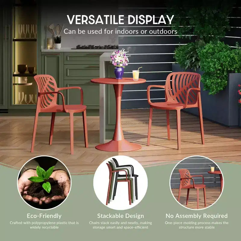 Ensemble de table à manger de patio ronde en résine WestinTrends Playa 5 pièces avec chaises de salle à manger de patio empilables modernes