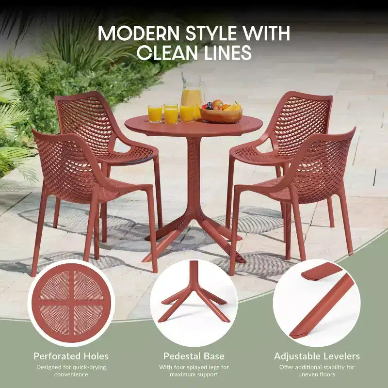 Ensemble de table à manger de patio ronde en résine WestinTrends Playa 5 pièces avec chaises de salle à manger de patio empilables modernes