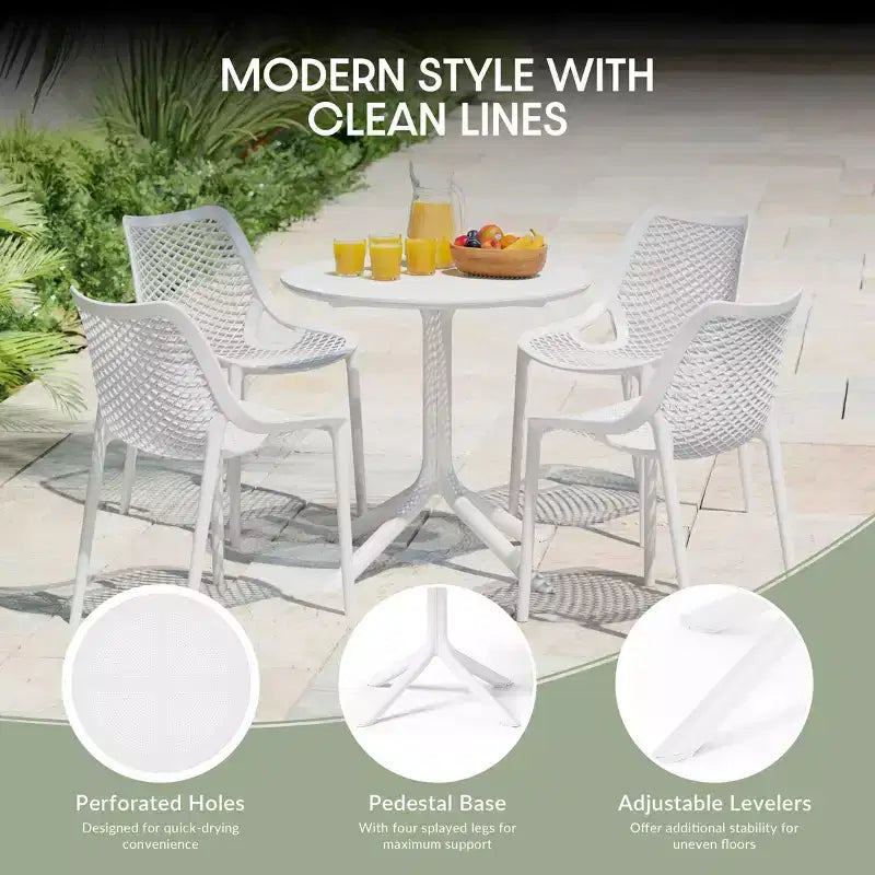 Ensemble de table à manger de patio ronde en résine WestinTrends Playa 5 pièces avec chaises de salle à manger de patio empilables modernes