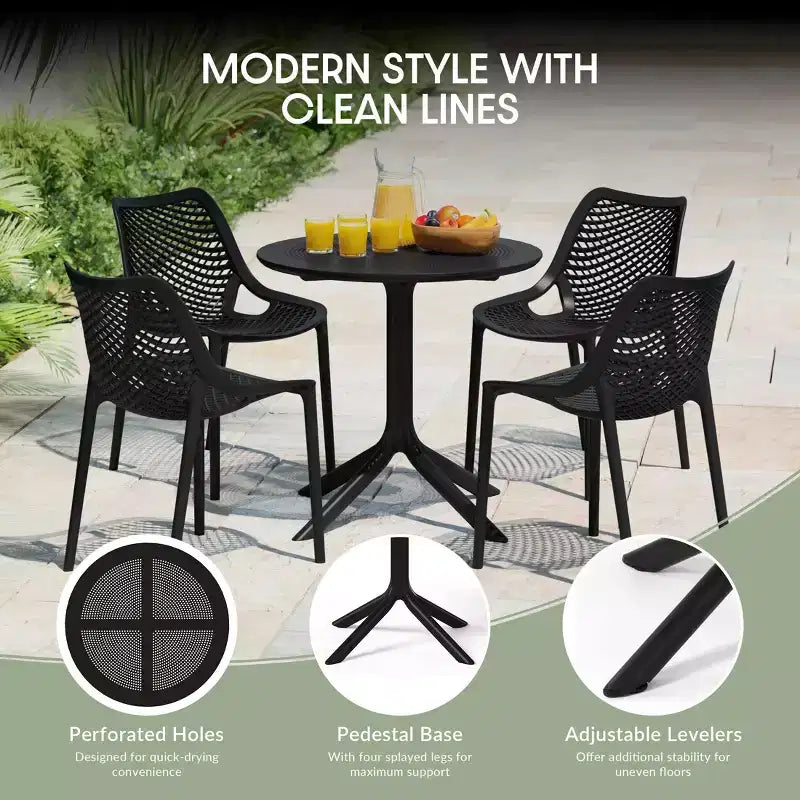 Ensemble de table à manger de patio ronde en résine WestinTrends Playa 5 pièces avec chaises de salle à manger de patio empilables modernes
