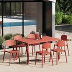 WestinTrends Playa 7-Piece Outdoor Rectangular Metal Patio Dining Table Set With Mid-Century Modern Stackable Patio Side Chairs