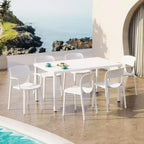 WestinTrends Playa 7-Piece Outdoor Rectangular Metal Patio Dining Table Set With Stackable Patio Dining Chairs