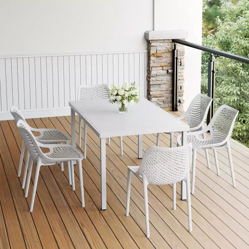 WestinTrends Playa 7-Piece Outdoor Metal Patio Dining Table Set With Stackable Patio Chairs