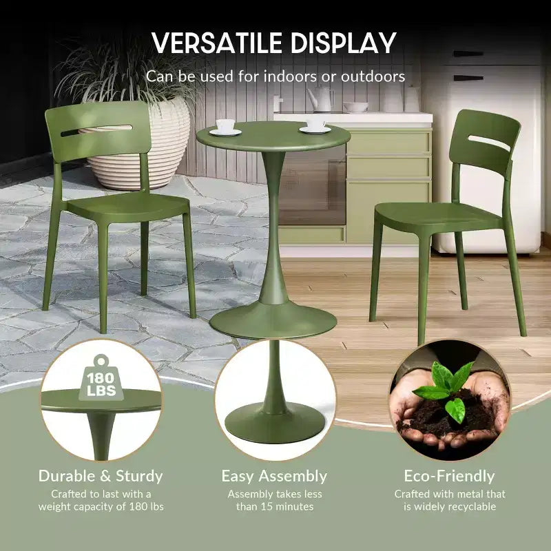 WestinTrends Playa Ensemble de table à manger d'extérieur 3 pièces en métal et chaises de patio empilables en résine