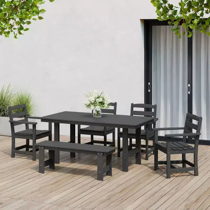 WestinTrends Ashore 6-Piece Outdoor HDPE Patio Dining Table Set with Bench