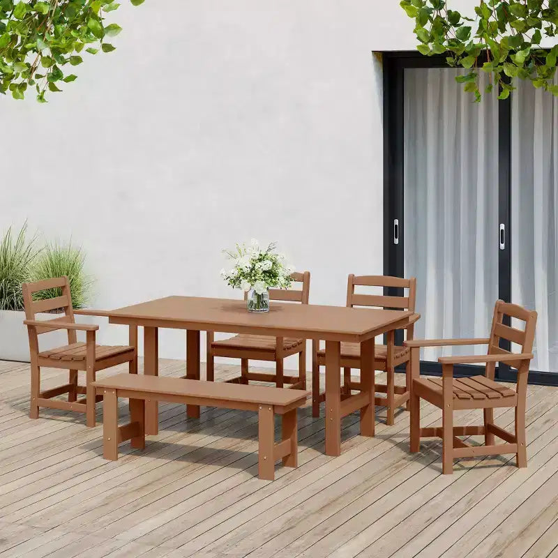 WestinTrends Ashore 6-Piece Outdoor HDPE Patio Dining Table Set with Bench