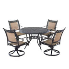 CLIHOME 5-Piece Outdoor Aluminum Dining Set With 4 360 Rotation Chairs & 1 48 Round Woven Dining Table With Umbrella Hole