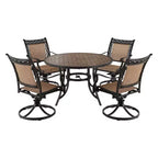 CLIHOME 5-Piece Outdoor Aluminum Dining Set With 4 360 Swivel Chairs & 1 48 Round Ceramic Table With Umbrella Hole