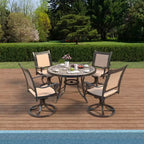CLIHOME 5-Piece Outdoor Aluminum Dining Set With 4 360 Swivel Chairs & 1 48 Round Ceramic Tile Table With Umbrella Hole