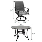 CLIHOME Ensemble de salle à manger d'extérieur 5 pièces en aluminium avec 4 chaises pivotantes à 360° et 1 table ronde en carrelage céramique de 122 cm de diamètre avec trou pour parasol de 5,8 cm.