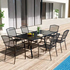 Ensemble de salle à manger d'extérieur 8 pièces CLIHOME, 2 tables carrées avec trou pour parasol et 6 chaises en maille
