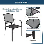 Ensemble de salle à manger d'extérieur 8 pièces CLIHOME, 2 tables carrées avec trou pour parasol et 6 chaises en maille