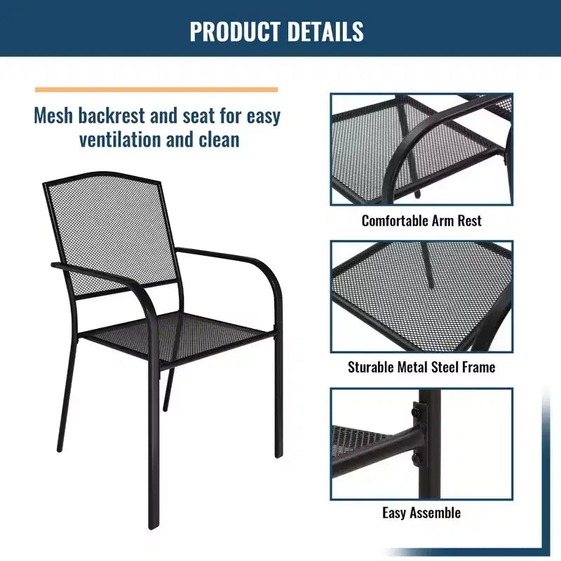 Ensemble de salle à manger d'extérieur 8 pièces CLIHOME, 2 tables carrées avec trou pour parasol et 6 chaises en maille