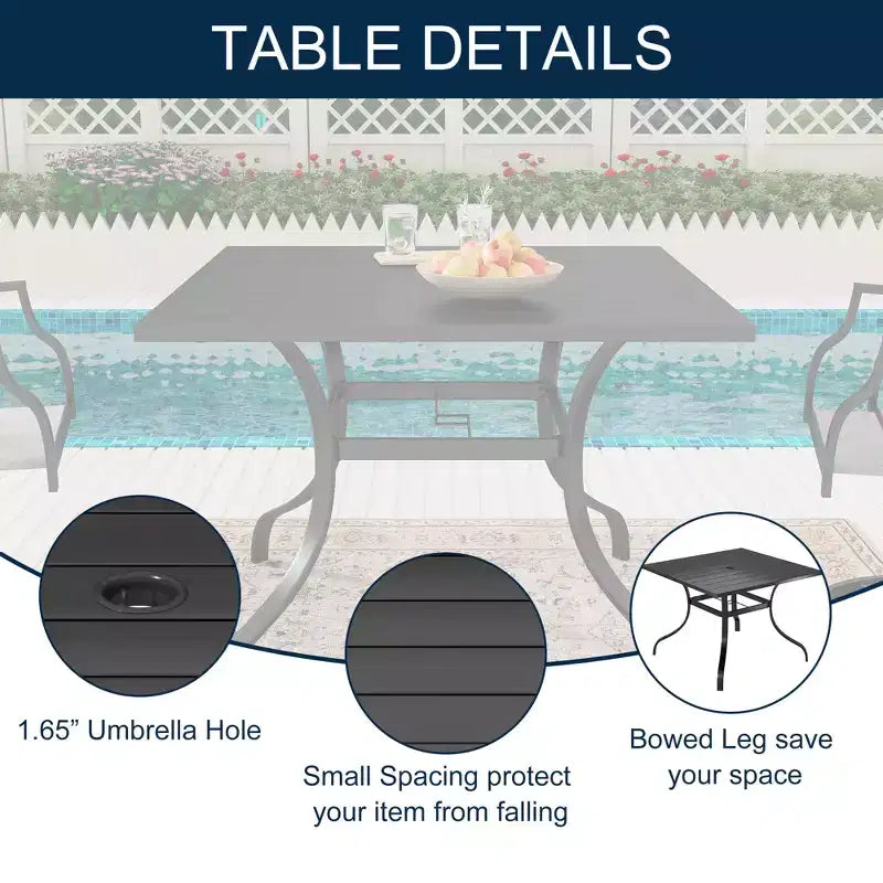 Ensemble de salle à manger d'extérieur 8 pièces CLIHOME, 2 tables carrées avec trou pour parasol et 6 chaises en maille