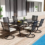 CLIHOME 8-Piece Outdoor Dining Set,Square Table With Sunshade Umbrella Hole & 360 Swivel Chairs Patio Set