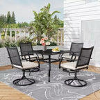 CLIHOME Ensemble de salle à manger d'extérieur 5 pièces, Table carrée avec trou pour parasol et chaises pivotantes à 360° avec coussins