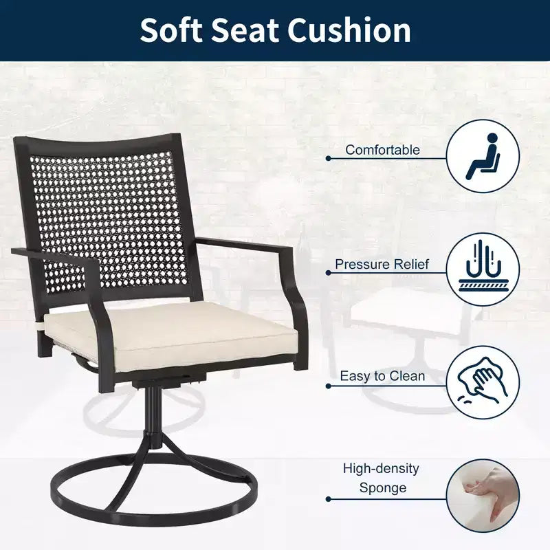 CLIHOME Ensemble de salle à manger d'extérieur 5 pièces, Table carrée avec trou pour parasol et chaises pivotantes à 360° avec coussins