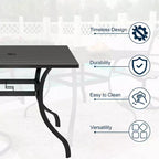 CLIHOME Ensemble de salle à manger d'extérieur 5 pièces, Table carrée avec trou pour parasol et chaises pivotantes à 360° avec coussins