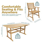 Ensemble de salle à manger extérieur Sunnydaze Hatteras en bois d'acacia avec table et fauteuils - 7 pièces - Naturel