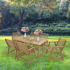 Ensemble de salle à manger extérieur Sunnydaze Hatteras en bois d'acacia avec table et fauteuils - 7 pièces - Naturel