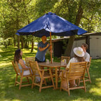 Ensemble de salle à manger extérieur Sunnydaze Hatteras en bois d'acacia avec table et fauteuils - 7 pièces - Naturel