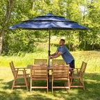 Ensemble de salle à manger extérieur Sunnydaze Hatteras en bois d'acacia avec table et fauteuils - 7 pièces - Naturel