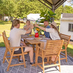 Ensemble de salle à manger extérieur Sunnydaze Hatteras en bois d'acacia avec table et fauteuils - 7 pièces - Naturel