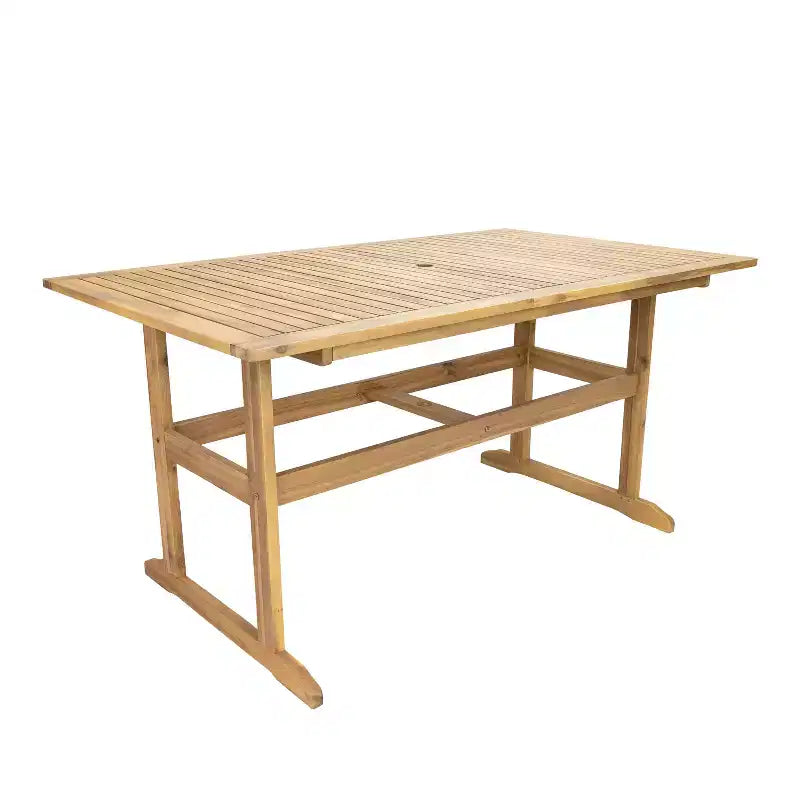 Ensemble de salle à manger extérieur Sunnydaze Hatteras en bois d'acacia avec table et fauteuils - 7 pièces - Naturel