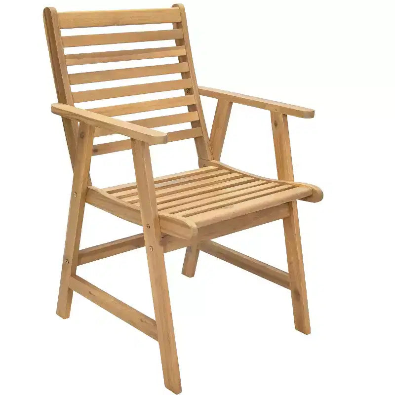 Ensemble de salle à manger extérieur Sunnydaze Hatteras en bois d'acacia avec table et fauteuils - 7 pièces - Naturel