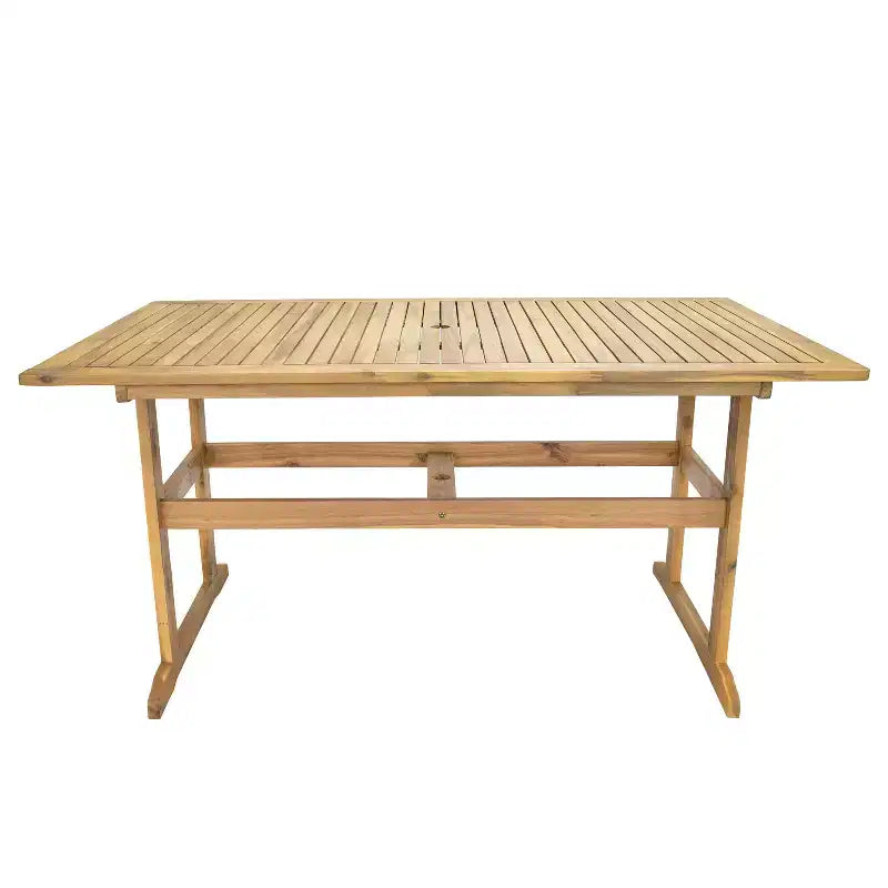 Ensemble de salle à manger extérieur Sunnydaze Hatteras en bois d'acacia avec table et fauteuils - 7 pièces - Naturel