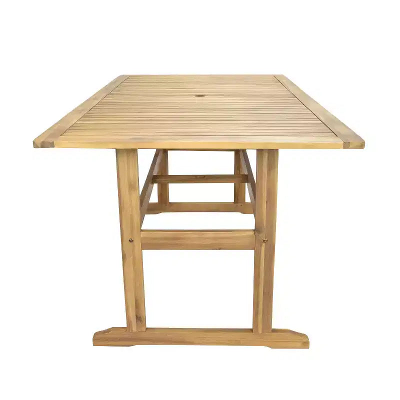 Ensemble de salle à manger extérieur Sunnydaze Hatteras en bois d'acacia avec table et fauteuils - 7 pièces - Naturel
