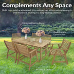 Ensemble de salle à manger extérieur Sunnydaze Hatteras en bois d'acacia avec table et fauteuils - 7 pièces - Naturel