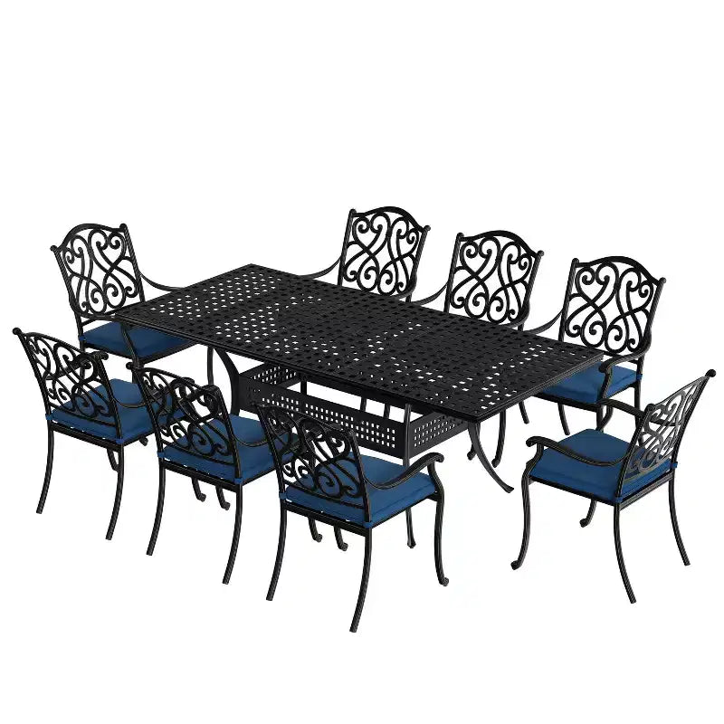 CLIHOME Set da pranzo da esterno 9 pezzi in alluminio pressofuso con cuscini per divano