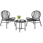 3-Piece Patio Set, All-Weather Wicker Chairs & Round Table for Balcony, Garden, Pool, Backyard - Black