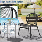 Ensemble de patio 3 pièces, chaises en osier tout temps et table ronde pour balcon, jardin, piscine, cour arrière - Noir