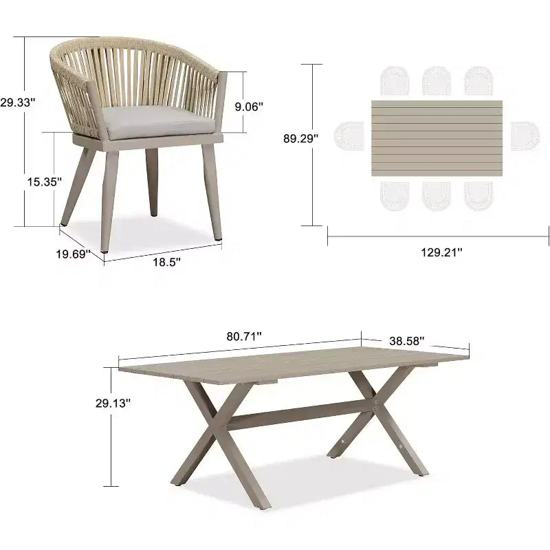 PURPLE LEAF Outdoor Dining Set with Patio Aluminium Dining Table and Wicker Rattan Chairs Modern Furniture Cushions Sets for Backyard